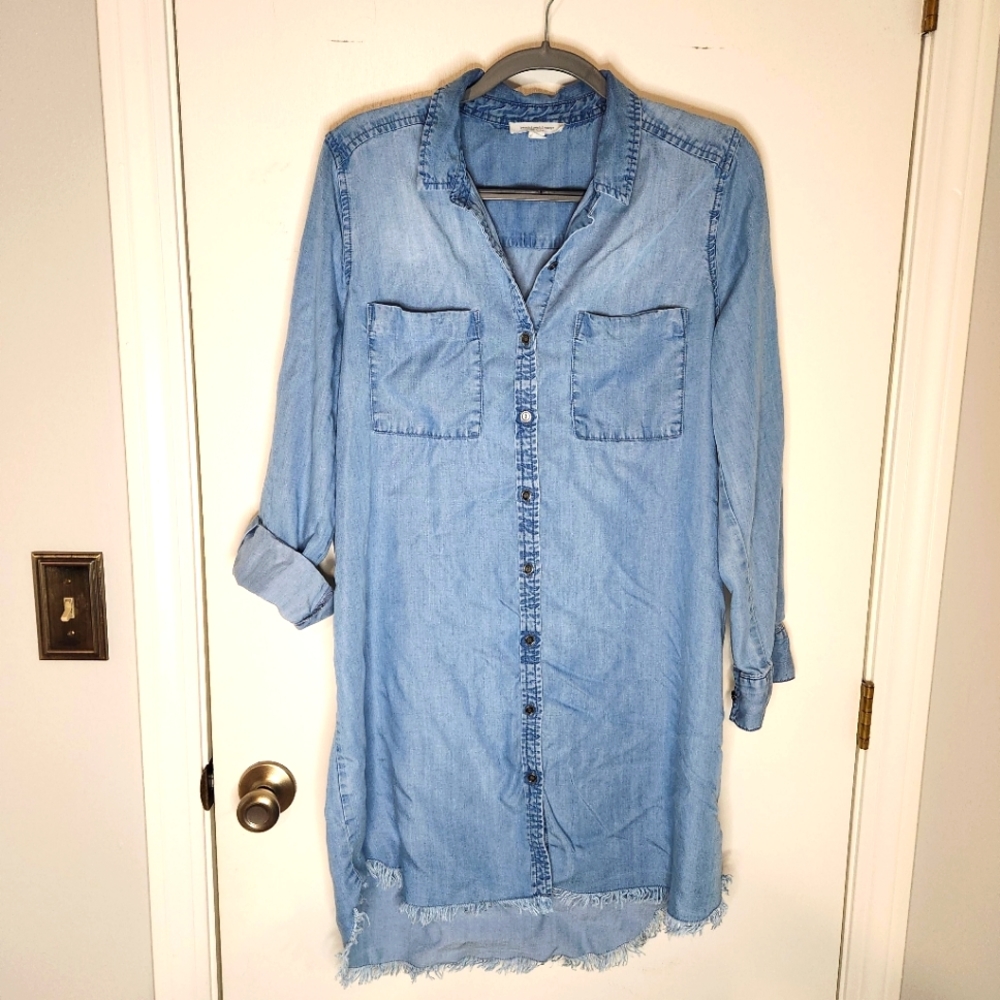 "Chambray Denim" Button Down Shirt Dress Ultra Soft Size Large